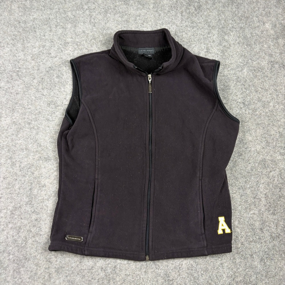 Levelwear Appalachian State Fleece Vest Womens M Black Full Zip Collegiate
